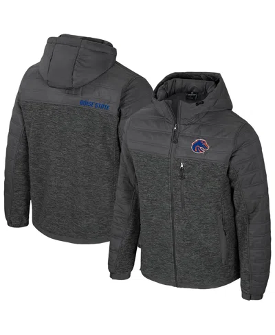 Colosseum Men's Charcoal Boise State Broncos Nightman Full-zip Hoodie Puffer Jacket In Black