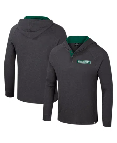 Colosseum Men's Charcoal Michigan State Spartans Dujour Raglan Long Sleeve Henley Hoodie T-shirt