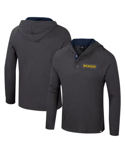 Colosseum Men's Charcoal Michigan Wolverines Dujour Ralgan Long Sleeve Henley Hoodie T-shirt In Gray
