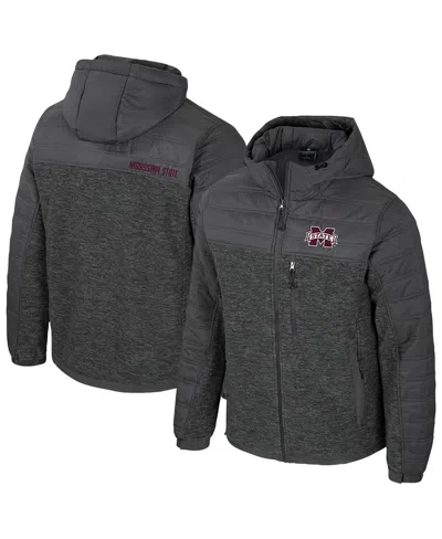 Colosseum Men's Charcoal Mississippi State Bulldogs Nightman Full-zip Hoodie Puffer Jacket In Gray