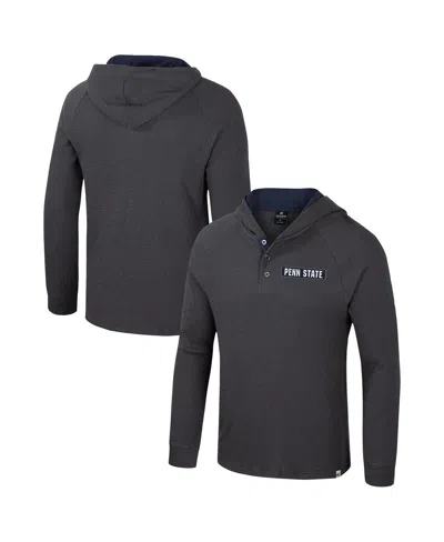 Colosseum Men's Charcoal Penn State Nittany Lions Dujour Ralgan Long Sleeve Henley Hoodie T-shirt In Gray