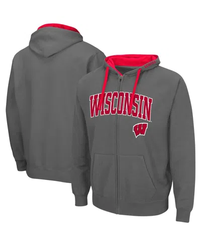 Colosseum Men's Charcoal Wisconsin Badgers Big And Tall Full-zip Hoodie