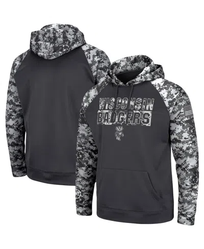 Colosseum Men's Charcoal Wisconsin Badgers Oht Military-inspired Appreciation Digital Camo Pullover Hoodie
