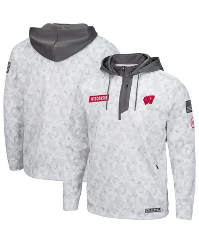 Colosseum Men's  Arctic Camo Wisconsin Badgers Oht Military-inspired Appreciation Quarter-zip Hoodie