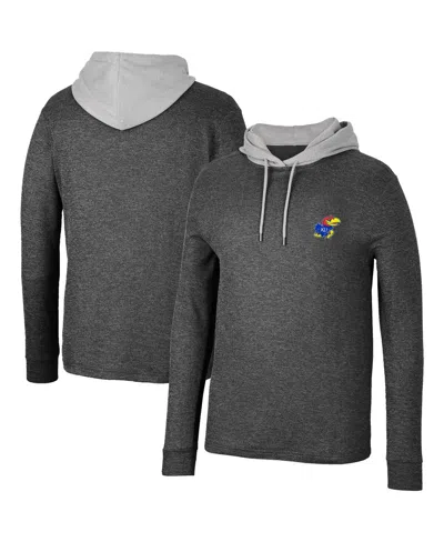 Colosseum Men's  Black Kansas Jayhawks Ballot Waffle-knit Thermal Long Sleeve Hoodie T-shirt