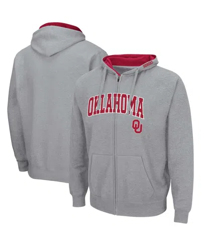 Colosseum Men's  Heathered Gray Oklahoma Sooners Arch & Team Logo 3.0 Full-zip Hoodie