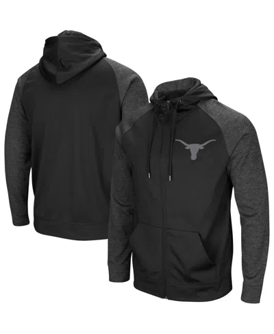 Colosseum Men's  Black Texas Longhorns Blackout 3.0 Tonal Raglan Full-zip Hoodie