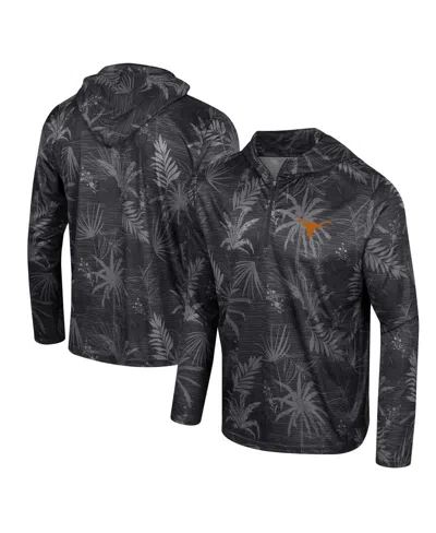 Colosseum Men's  Black Texas Longhorns Palms Printed Lightweight Quarter-zip Hooded Top