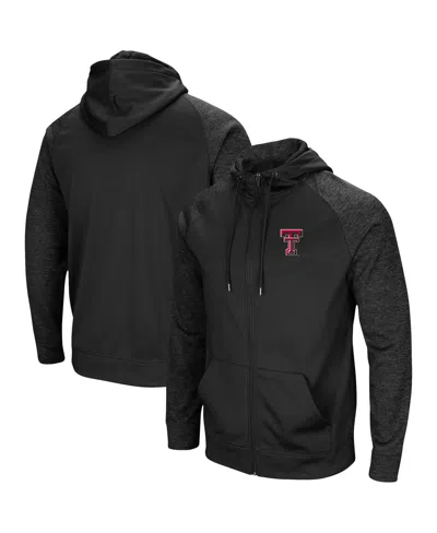 Colosseum Men's  Black Texas Tech Red Raiders Blackout 3.0 Tonal Raglan Full-zip Hoodie