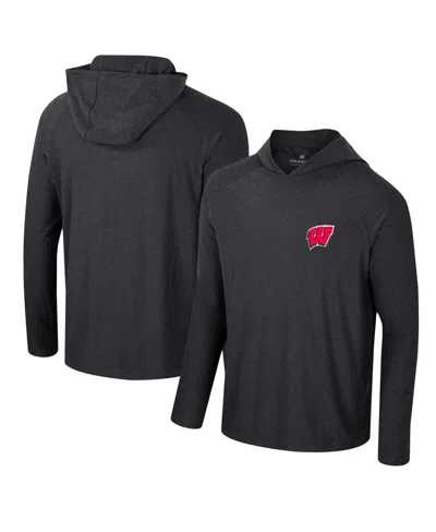Colosseum Men's  Black Wisconsin Badgers Cloud Jersey Raglan Long Sleeve Hoodie T-shirt