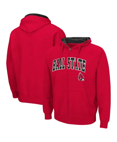 Colosseum Men's  Cardinal Ball State Cardinals Arch & Logo 3.0 Full-zip Hoodie