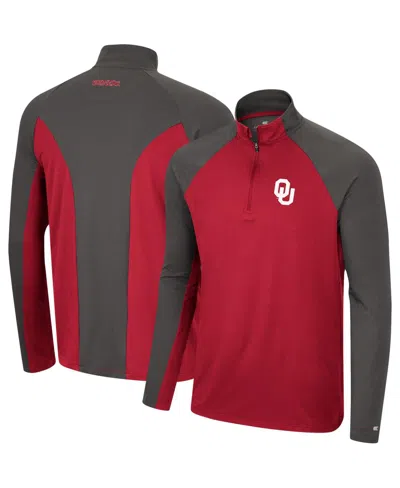 Colosseum Men's  Crimson, Charcoal Oklahoma Sooners Two Yutes Raglan Quarter-zip Windshirt In Crimson,charcoal