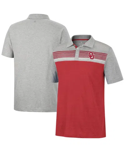 Colosseum Men's  Crimson, Heathered Gray Oklahoma Sooners Caddie Polo Shirt In Crimson,heathered Gray