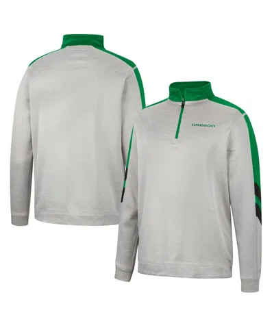Colosseum Men's  Gray And Green Oregon Ducks Bushwood Fleece Quarter-zip Jacket In Gray,green