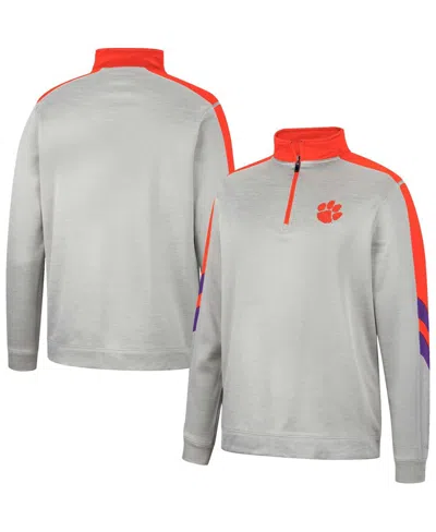 Colosseum Men's  Gray And Orange Clemson Tigers Bushwood Fleece Quarter-zip Jacket In Gray,orange