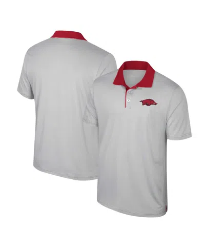 Colosseum Men's  Gray Arkansas Razorbacks Tuck Striped Polo Shirt