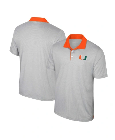 Colosseum Men's  Gray Miami Hurricanes Tuck Striped Polo Shirt