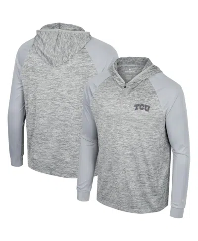 Colosseum Men's  Gray Tcu Horned Frogs Cybernetic Raglan Quarter-zip Hooded Top