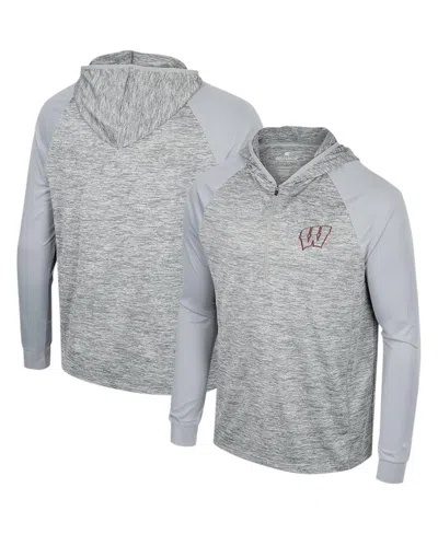 Colosseum Men's  Gray Wisconsin Badgers Cybernetic Raglan Quarter-zip Hooded Top