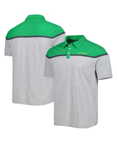 Colosseum Men's  Heathered Gray, Green Oregon Ducks Birdie Polo Shirt In Heather Gray