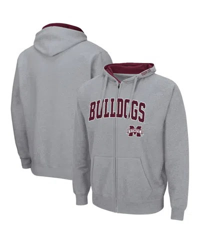 Colosseum Men's  Heathered Gray Mississippi State Bulldogs Arch & Logo 3.0 Full-zip Hoodie