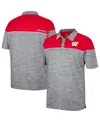 Colosseum Men's  Heathered Gray, Red Wisconsin Badgers Birdie Polo Shirt In Heathered Gray,red