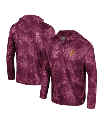 Colosseum Men's  Maroon Arizona State Sun Devils Palms Printed Lightweight Quarter-zip Hooded Top