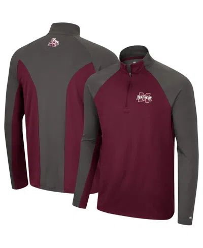 Colosseum Men's  Maroon, Charcoal Mississippi State Bulldogs Two Yutes Raglan Quarter-zip Windshirt In Maroon,charcoal