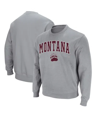 Colosseum Men's Montana Grizzlies Arch And Logo Crew Neck Sweatshirt In Heathered Gray