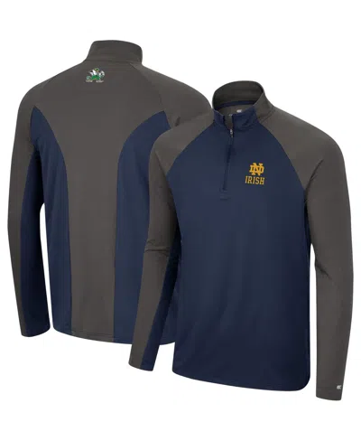 Colosseum Men's  Navy, Charcoal Notre Dame Fighting Irish Two Yutes Raglan Quarter-zip Windshirt In Navy,charcoal