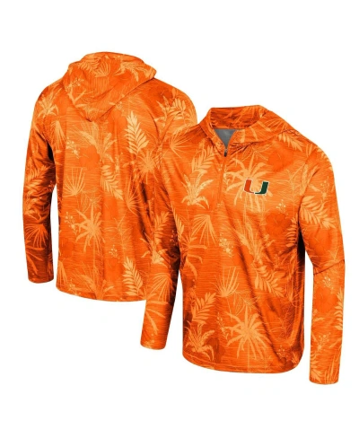 Colosseum Men's  Orange Miami Hurricanes Palms Printed Lightweight Quarter-zip Hooded Top