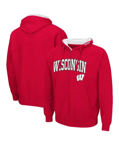 Colosseum Men's  Red Wisconsin Badgers Arch And Logo 3.0 Full-zip Hoodie