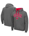 Colosseum Men's Charcoal Wisconsin Badgers Big And Tall Arch And Logo 2.0 Pullover Hoodie In Charcoal