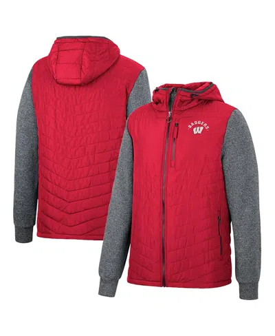 Colosseum Men's  Red Wisconsin Badgers Course Herringbone Full-zip Hoodie