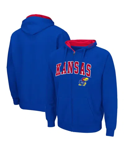 Colosseum Men's  Royal Kansas Jayhawks Arch & Logo 3.0 Full-zip Hoodie In Blue