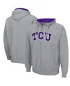 Colosseum Men's  Heathered Gray Tcu Horned Frogs Arch And Logo 3.0 Full-zip Hoodie In Heathered Gray