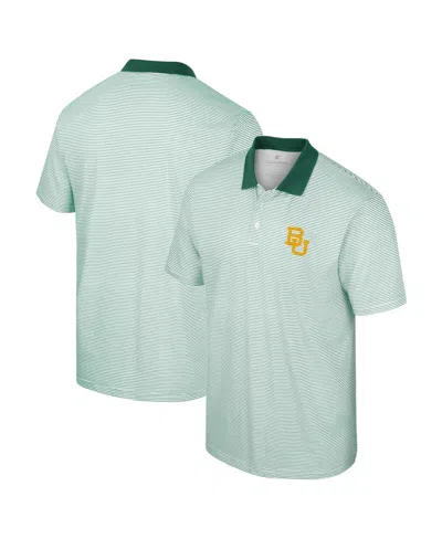 Colosseum Men's  White, Green Baylor Bears Print Stripe Polo Shirt In White,green
