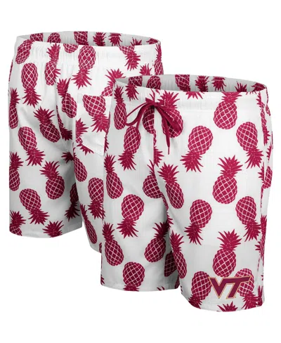 COLOSSEUM MEN'S COLOSSEUM WHITE, MAROON VIRGINIA TECH HOKIES PINEAPPLE SWIM SHORTS