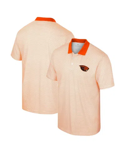Colosseum Men's  White, Orange Oregon State Beavers Print Stripe Polo Shirt In White,orange
