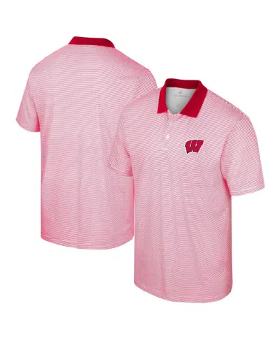 Colosseum Men's  White, Red Nc State Wolfpack Print Stripe Polo Shirt In White,red