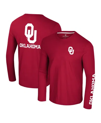Colosseum Men's Crimson Oklahoma Sooners Logo Lockup 3-hit Active Blend Long Sleeve T-shirt In Burgundy