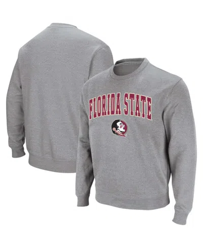 Colosseum Men's Florida State Seminoles Arch & Logo Tackle Twill Pullover Sweatshirt In Heather Gray
