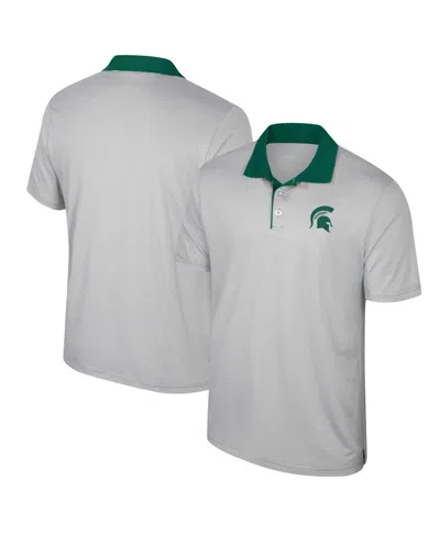 COLOSSEUM MEN'S GRAY MICHIGAN STATE SPARTANS BIG TALL TUCK STRIPED POLO SHIRT
