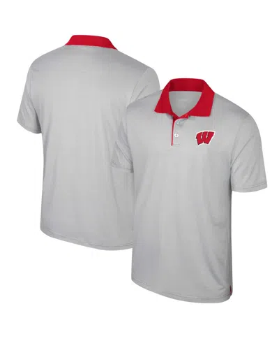 Colosseum Men's Gray Wisconsin Badgers Tide Big & Tall Tuck Striped Polo In Grey