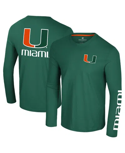 Colosseum Men's Green Miami Hurricanes Logo Lockup 3-hit Active Blend Long Sleeve T-shirt