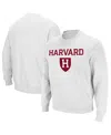 Colosseum Men's Harvard Crimson Team Arch & Logo Tackle Twill Pullover Sweatshirt In White