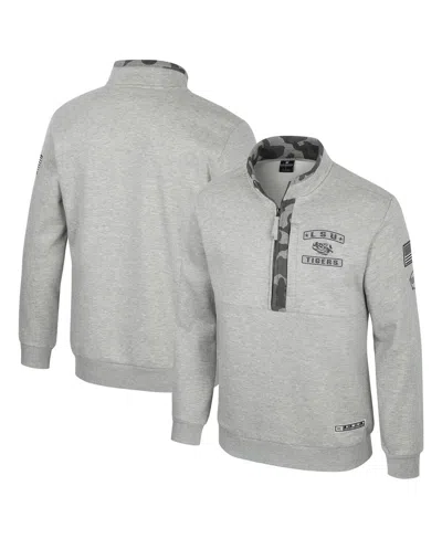 Colosseum Men's Heather Gray Lsu Tigers Oorah Oht Military Appreciation Fleece Quarter-zip Jacket