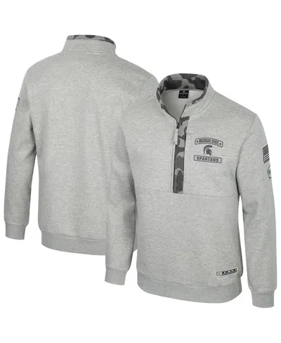 Colosseum Men's Heather Gray Michigan State Spartans Oorah Oht Military Appreciation Fleece Quarter-zip Jacket