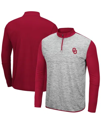 Colosseum Men's Heather Gray/crimson Oklahoma Sooners Prospect Quarter-zip Jacket In Heather Gray,crimson