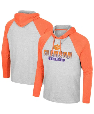 Colosseum Men's Heather Grey Clemson Tigers Hasta La Vista Raglan Hoodie Long Sleeve T-shirt